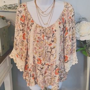 Democracy Women's Boho 3/4 Sleeves Blouse Size M